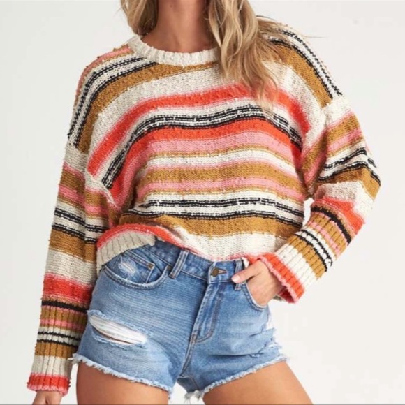 Billabong Sweaters - Billabong Easy Going Striped Knit Slouchy Cropped Sweater Size Small